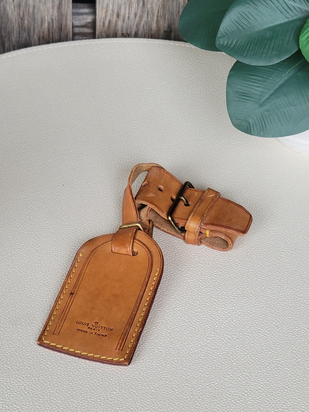 Louis Vuitton Luggage ID Tag & Handle Strap Yellow Stitching and Brass Buckle - Picture 9 of 14